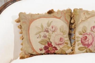  Royal Manufacture of Aubusson French 19th Century Aubusson Woven Tapestry Pillow with Roses and Tassels
