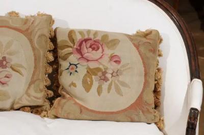  Royal Manufacture of Aubusson French 19th Century Aubusson Woven Tapestry Pillow with Roses and Tassels