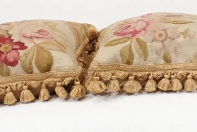  Royal Manufacture of Aubusson French 19th Century Aubusson Woven Tapestry Pillow with Roses and Tassels