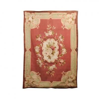  Royal Manufacture of Aubusson French 19th Century Red and Soft Green Aubusson Tapestry with Floral D cor