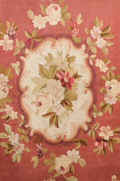  Royal Manufacture of Aubusson French 19th Century Red and Soft Green Aubusson Tapestry with Floral D cor