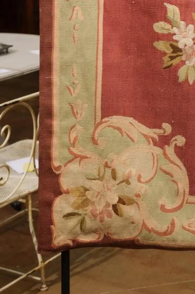  Royal Manufacture of Aubusson French 19th Century Red and Soft Green Aubusson Tapestry with Floral D cor