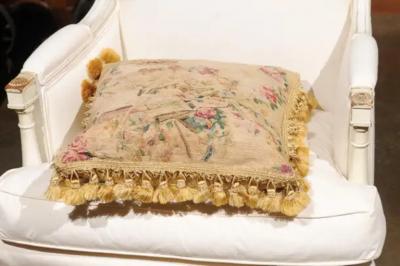  Royal Manufacture of Aubusson French Early 19th Century Silk and Angora Aubusson Tapestry Pillow with Flowers