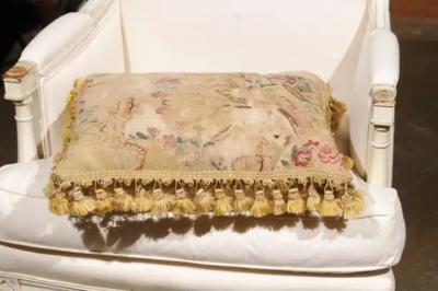  Royal Manufacture of Aubusson French Early 19th Century Silk and Angora Aubusson Tapestry Pillow with Flowers