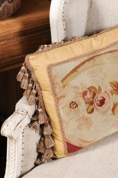  Royal Manufacture of Aubusson Pair of French 19th Century Aubusson Tapestry Pillows with Roses and Tassels