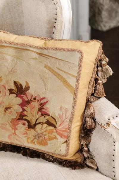  Royal Manufacture of Aubusson Pair of French 19th Century Aubusson Tapestry Pillows with Roses and Tassels