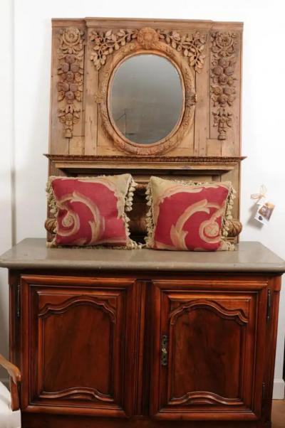  Royal Manufacture of Aubusson Pair of French Pillows Made of 19th Century Aubusson Tapestries with Foliage