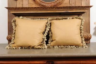  Royal Manufacture of Aubusson Pair of French Pillows Made of 19th Century Aubusson Tapestries with Foliage