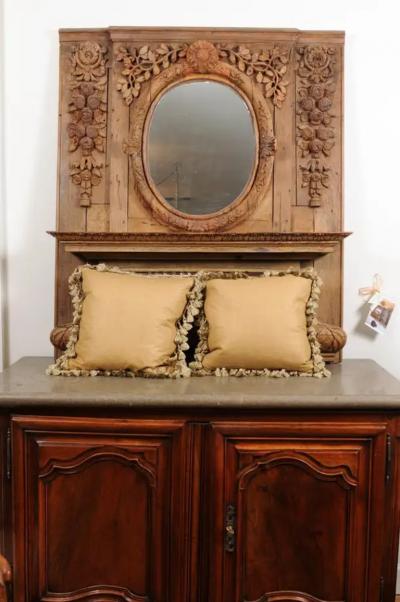  Royal Manufacture of Aubusson Pair of French Pillows Made of 19th Century Aubusson Tapestries with Foliage