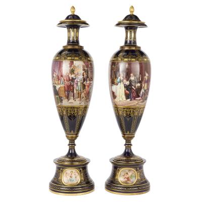  Royal Vienna Porcelain Large pair of antique Royal Vienna porcelain vases