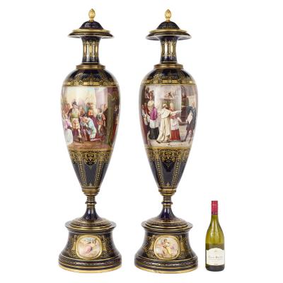  Royal Vienna Porcelain Large pair of antique Royal Vienna porcelain vases