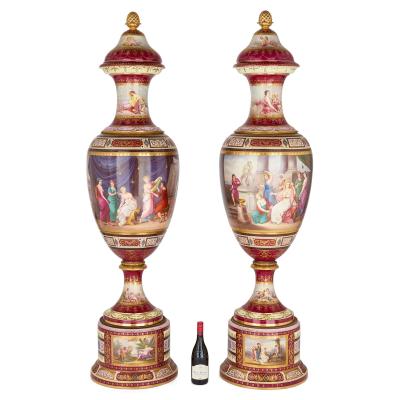  Royal Vienna Porcelain Manufactory Very large Austrian antique painted porcelain vases by Royal Vienna