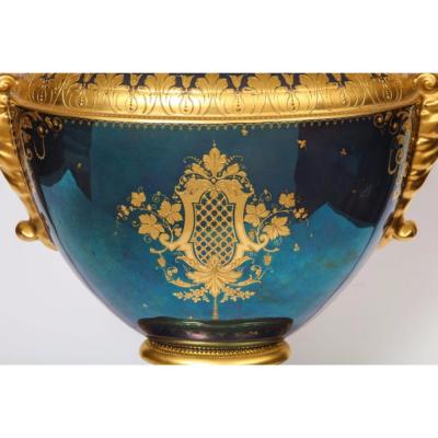  Royal Vienna Porcelain Monumental Royal Vienna Iridescent Porcelain Portrait Vase and Cover circa 1880