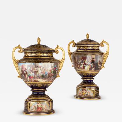  Royal Vienna Porcelain Pair of large lidded Royal Vienna porcelain vases