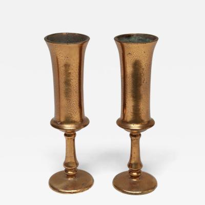  Roycroft Pair of Vintage Arts and Crafts Style Copper Goblets Bud Vases