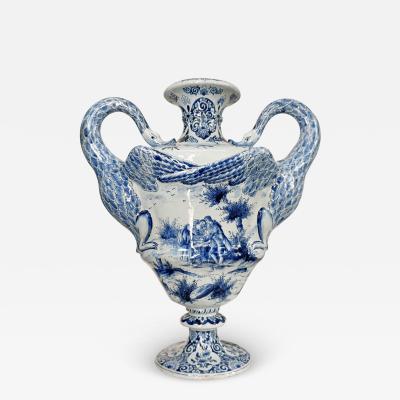  Rozenburg Royal Delftware Factory Dutch Delft Blue and White Swan Handled Vase