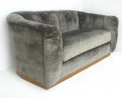  Rubelli Sofa Loveseat Newly Upholstered in Rubelli Fabric Brass Banded Base