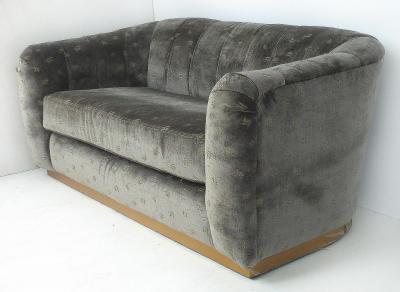  Rubelli Sofa Loveseat Newly Upholstered in Rubelli Fabric Brass Banded Base