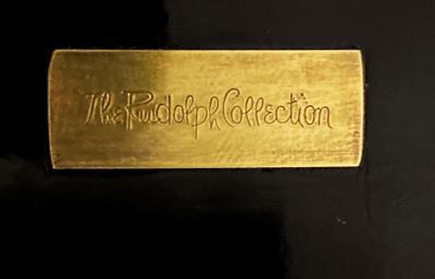  Rudolph Collection American Modern Black Lacquer Lucite Brass Banded Console Rudolph Collection
