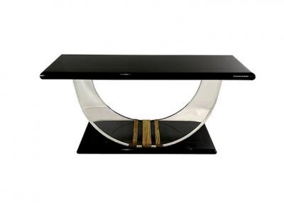  Rudolph Collection American Modern Black Lacquer Lucite Brass Banded Console Rudolph Collection