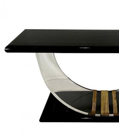  Rudolph Collection American Modern Black Lacquer Lucite Brass Banded Console Rudolph Collection