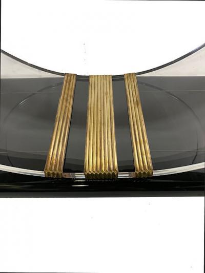  Rudolph Collection American Modern Black Lacquer Lucite Brass Banded Console Rudolph Collection
