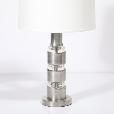  Russell Wright Art Deco Machine Age Table Lamps in Brushed Aluminum Glass by Russell Wright