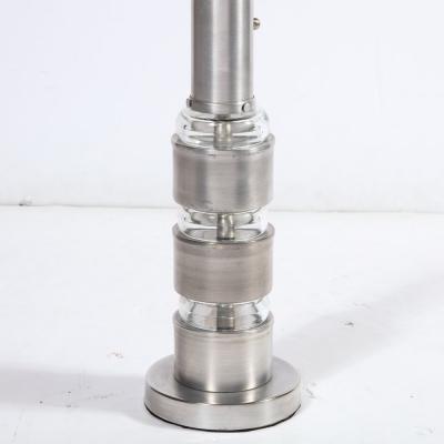 Russell Wright Art Deco Machine Age Table Lamps in Brushed Aluminum Glass by Russell Wright
