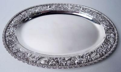  S Kirk Son Inc Antique Kirk Baltimore Repousse Silver Fern Flower Platter Tray