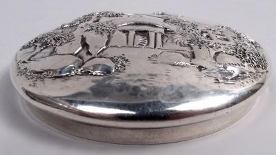  S Kirk Son Inc Antique Kirk Baltimore Small Sterling Silver Box with Pastoral Scene