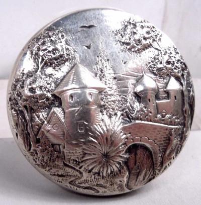  S Kirk Son Inc Antique Kirk Baltimore Sterling Silver Pillbox with Pastoral Scene