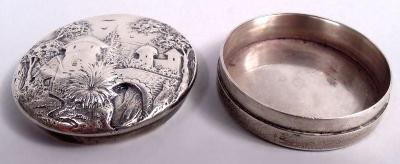  S Kirk Son Inc Antique Kirk Baltimore Sterling Silver Pillbox with Pastoral Scene