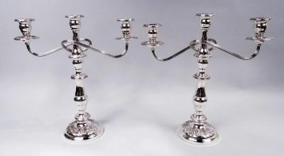  S Kirk Son Inc Pair of Kirk Traditional Baltimore Repousse 3 Light Candelabra