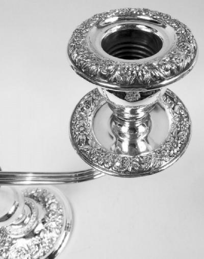  S Kirk Son Inc Pair of Kirk Traditional Baltimore Repousse 3 Light Candelabra