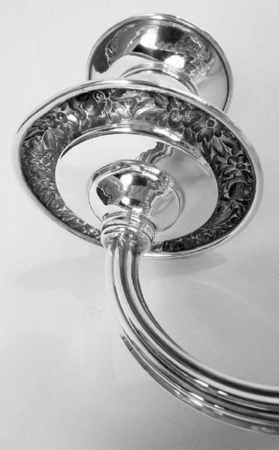  S Kirk Son Inc Pair of Kirk Traditional Baltimore Repousse 3 Light Candelabra