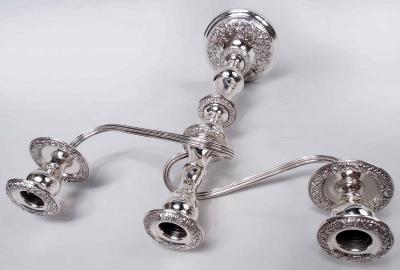  S Kirk Son Inc Pair of Kirk Traditional Baltimore Repousse 3 Light Candelabra