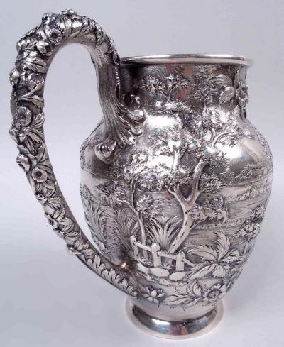  S Kirk Son Inc Superb Kirk Baltimore Pictorial Water Pitcher with Horse Hunter