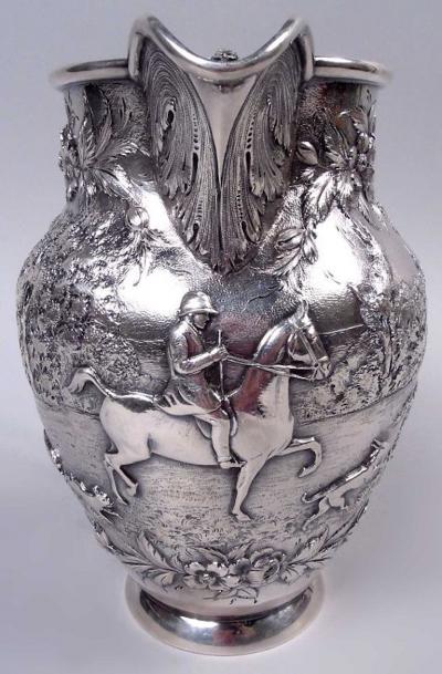  S Kirk Son Inc Superb Kirk Baltimore Pictorial Water Pitcher with Horse Hunter