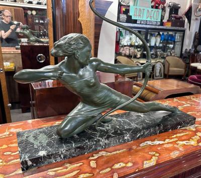  S Melanie French Art Deco Diana the Huntress Bronze by S Melanie 1930s