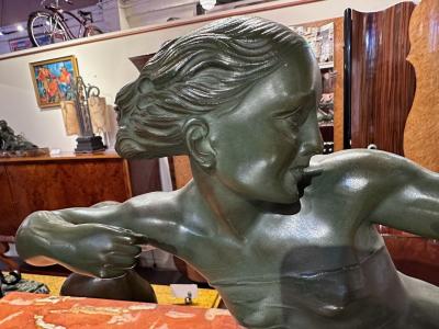  S Melanie French Art Deco Diana the Huntress Bronze by S Melanie 1930s
