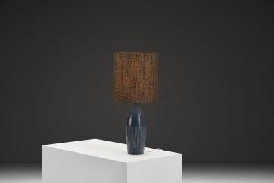  S holm Stent j Soholm ceramics 3007 S Stoneware Table Lamp with Dark Blue Glaze by S holm Denmark 1950s