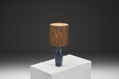  S holm Stent j Soholm ceramics 3007 S Stoneware Table Lamp with Dark Blue Glaze by S holm Denmark 1950s