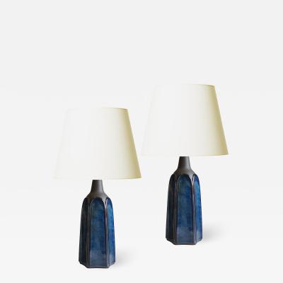  S holm Stent j Soholm ceramics Pair of Mod Lamps with Blue Luster Glaze by Soholm