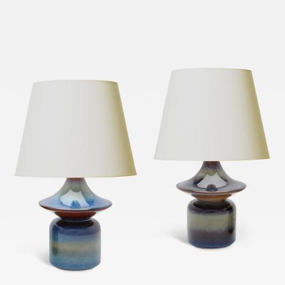  S holm Stent j Soholm ceramics Pair of Table Lamps in Blue Luster Glazing by S holm Stent j