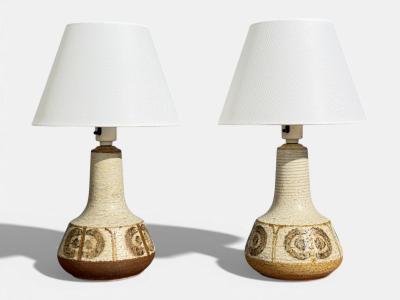  S holm Stent j Soholm ceramics Svend Aage Jensen Table Lamps Beige Stoneware Denmark 1960s