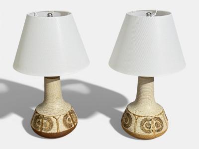  S holm Stent j Soholm ceramics Svend Aage Jensen Table Lamps Beige Stoneware Denmark 1960s