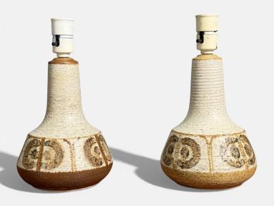  S holm Stent j Soholm ceramics Svend Aage Jensen Table Lamps Beige Stoneware Denmark 1960s