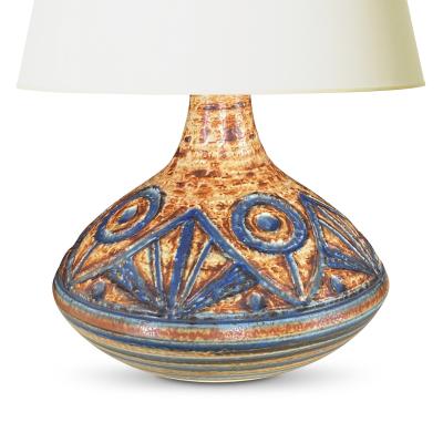  S holm Stent j Soholm ceramics Table Lamp with Carved Abstracted Floral Design by S holm Stent j