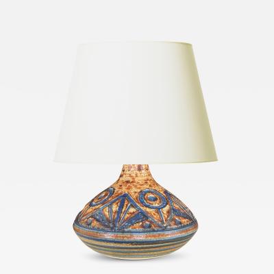  S holm Stent j Soholm ceramics Table Lamp with Carved Abstracted Floral Design by S holm Stent j
