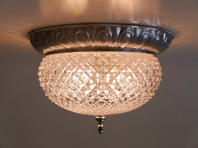  S lken Leuchten Mid Century Modern Textured Glass Ceiling Lamp by S lken Leuchten Germany 1970s